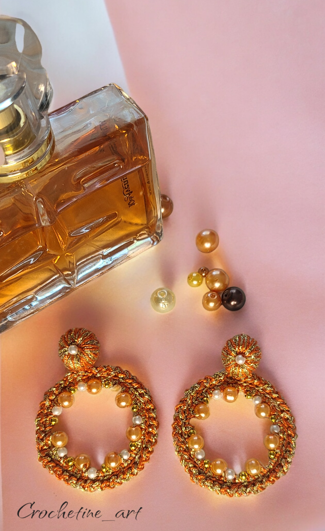 Boucles d'oreilles créoles Kenza, boucles d'oreilles au crochet avec perles et fil coton doré chic élégantes féminine