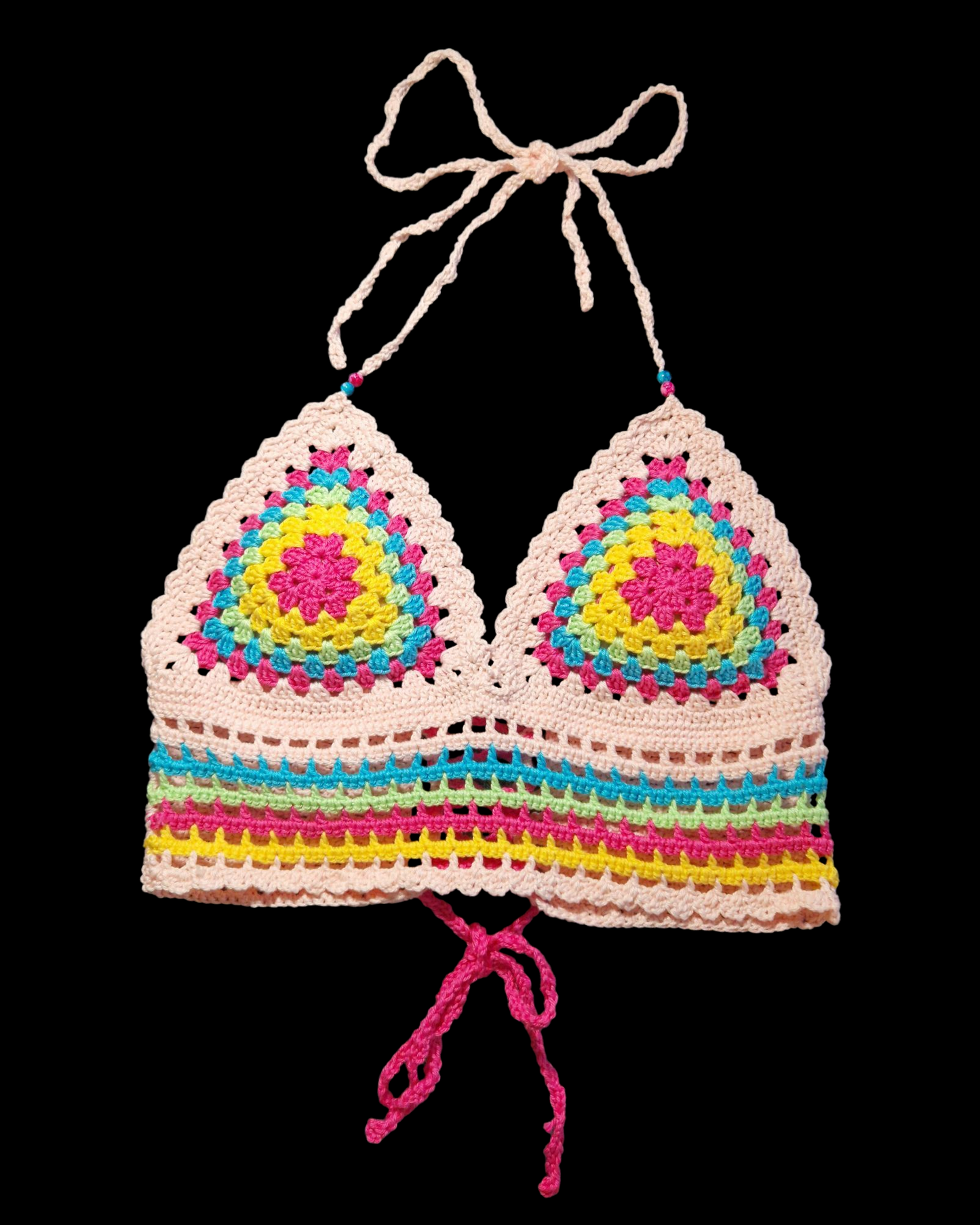 Haut crop top au crochet fait main de couleur multicolore