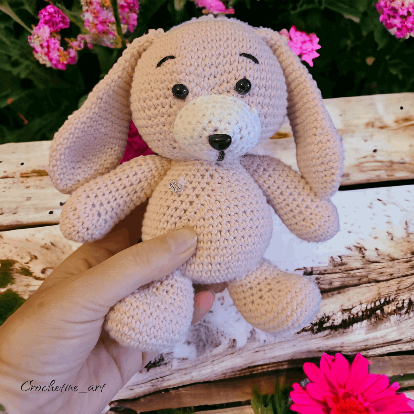 Peluche Doudou Chien Rose Amigurimi