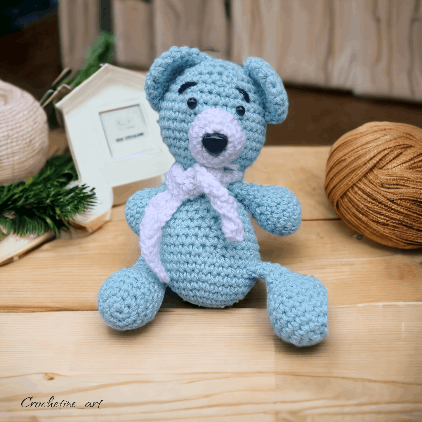 Peluche doudou ourson bleu crochet