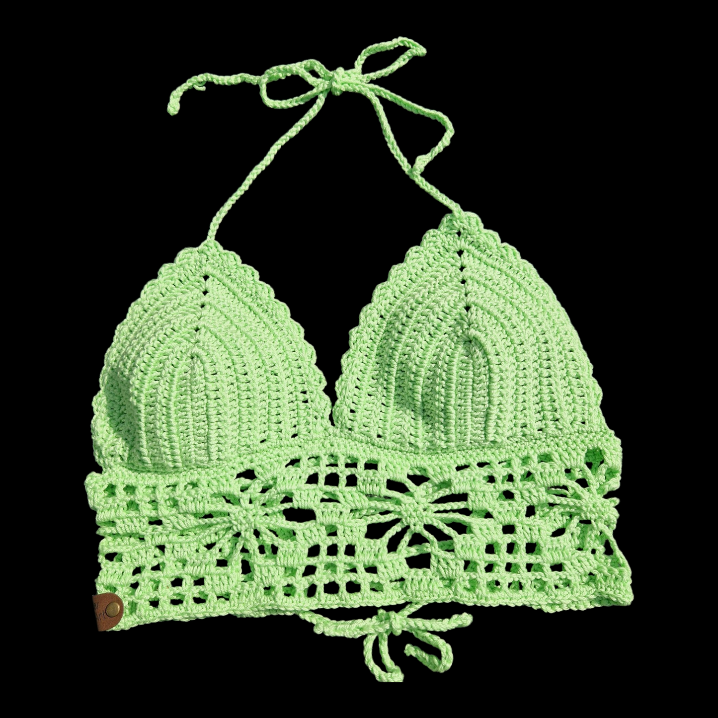 Haut crop top fait main de couleur vert d'eau réalisé au crochet