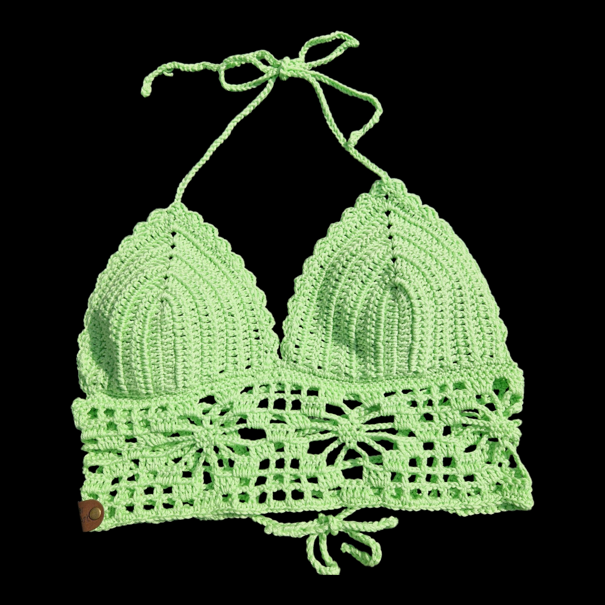 Haut crop top fait main de couleur vert d'eau réalisé au crochet