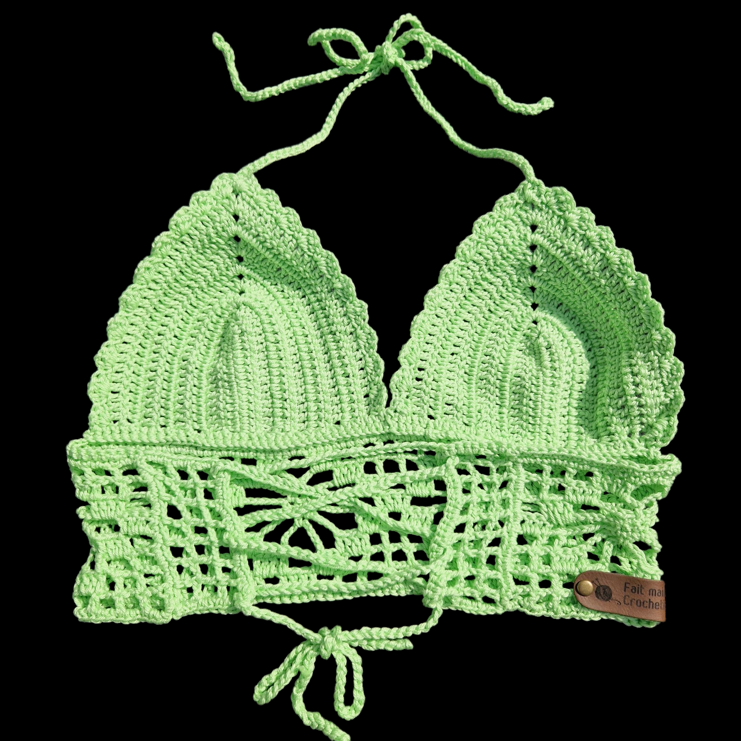 Haut crop top fait main de couleur vert d'eau réalisé au crochet