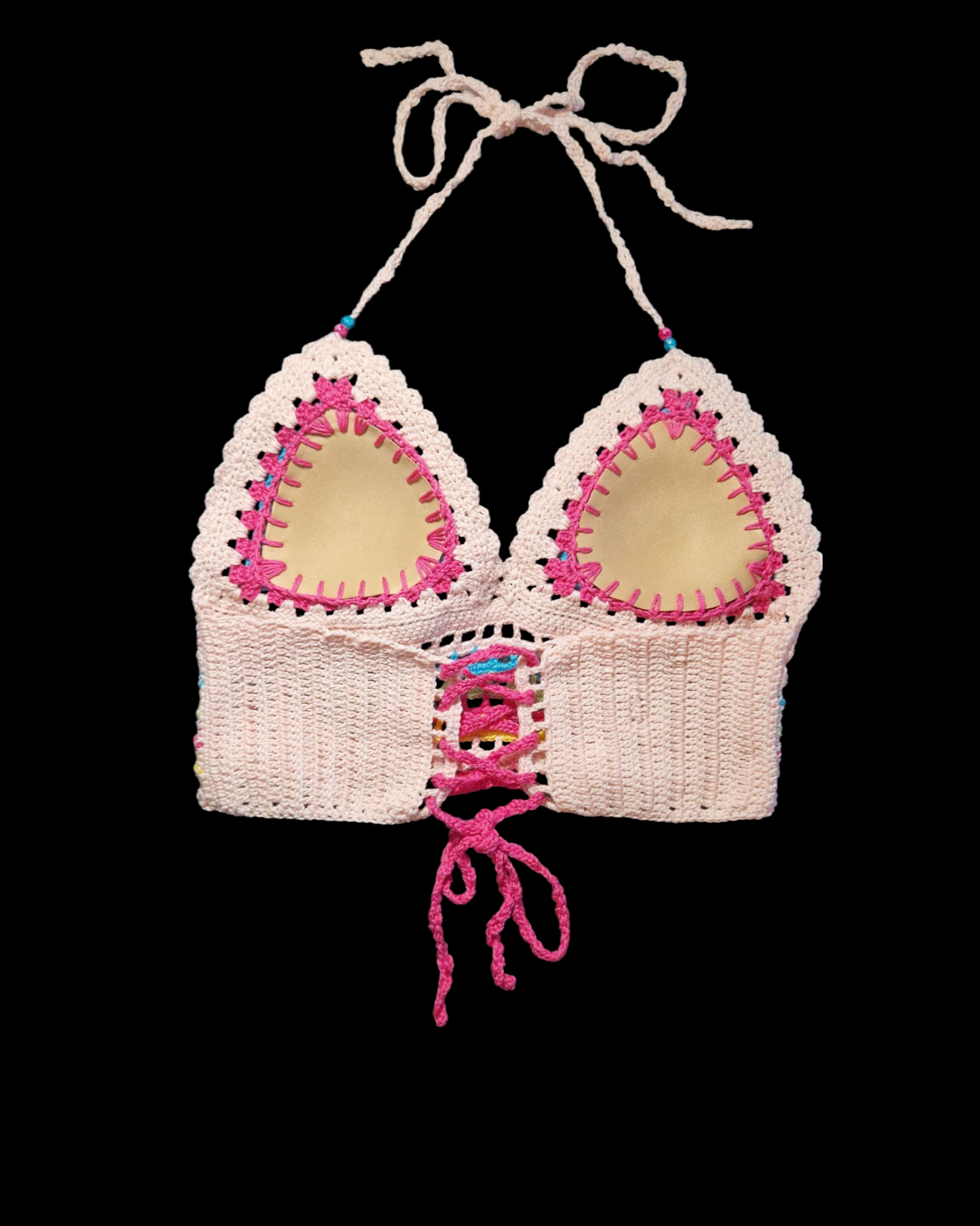 Haut crop top au crochet fait main de couleur multicolore